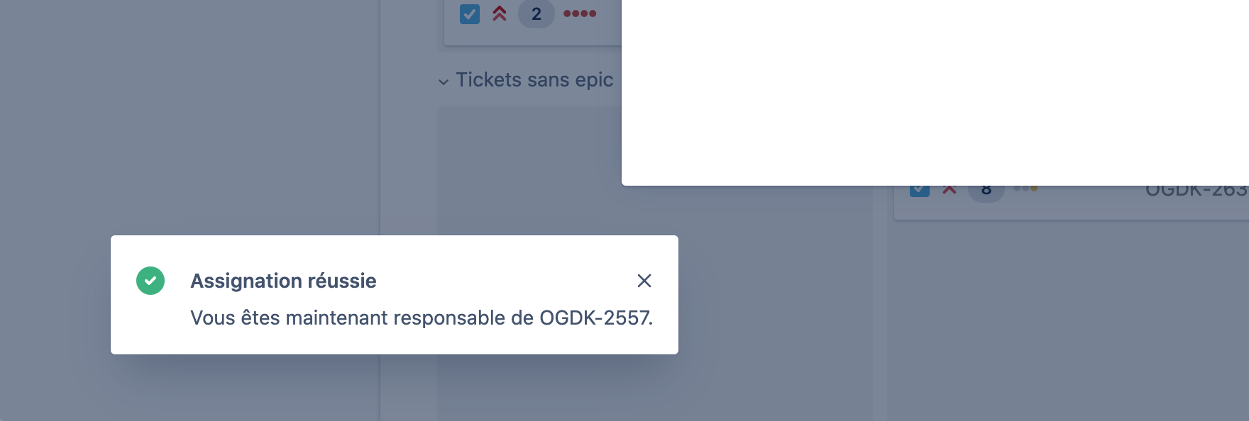 A notification Toast in Jira, appearing at the bottom left corner of the window