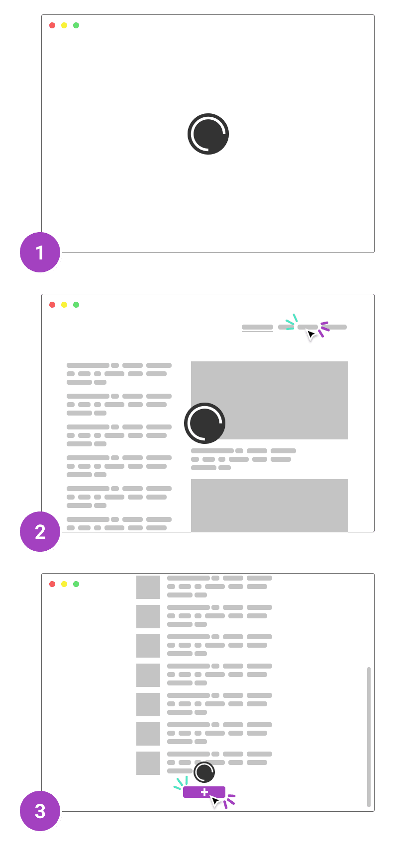 Initial, subsequent, and scoped loading wireframes