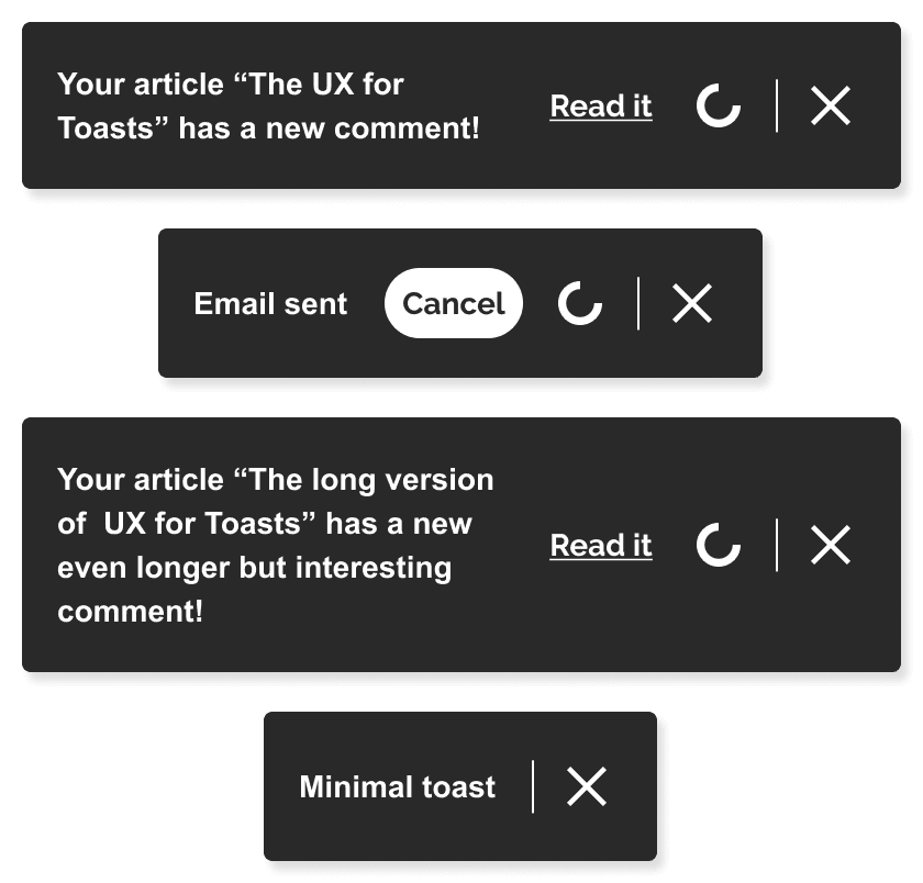 A series of differently-sized Toasts